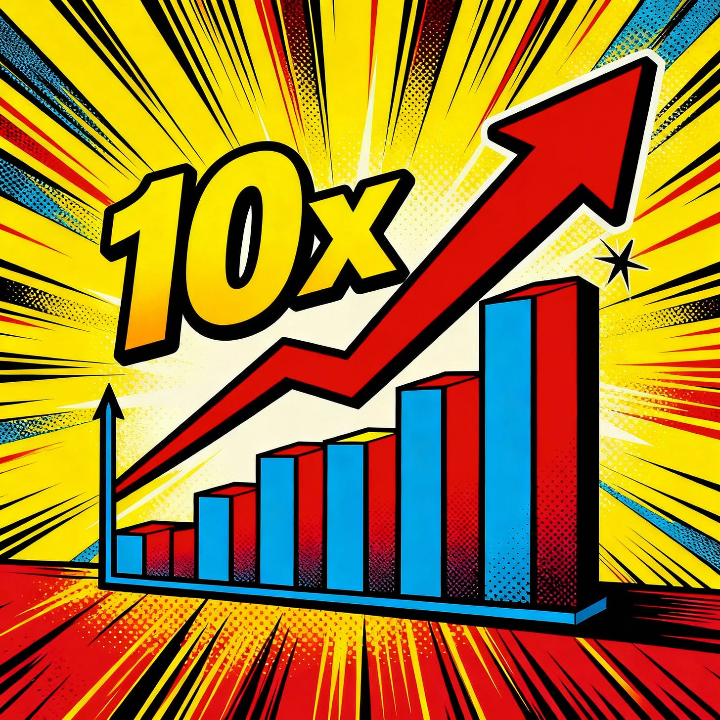 Graphique illustrant le concept de tenbagger avec une flèche pointant vers une multiplication par 10