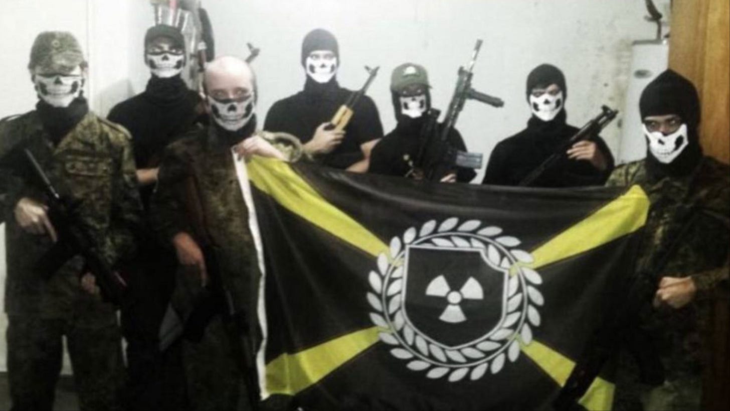 A screenshot from Atomwaffen’s first recruitment video (VICE). 