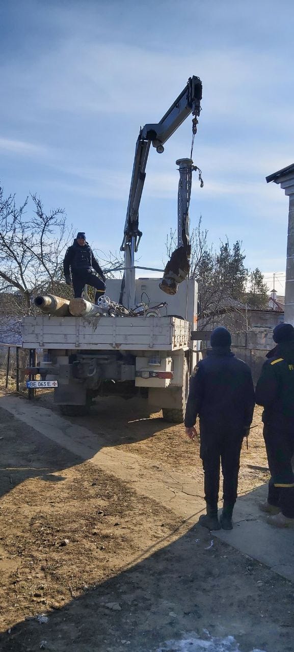 A local crane operator clears cluster munitions and unexploded ordnance from residential areas of Mykolaiv A local crane operator clears cluster munitions and unexploded ordnance from residential areas of Mykolaiv