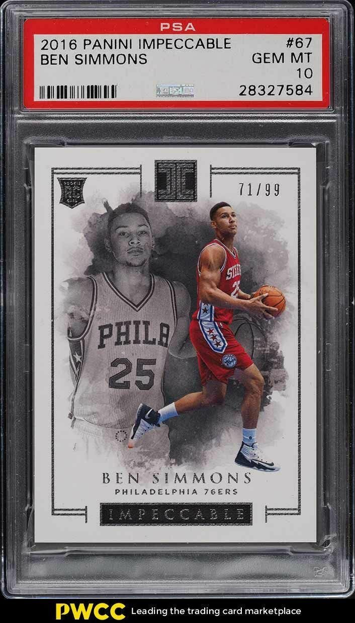 Image 1 - 2016-Panini-Impeccable-Ben-Simmons-ROOKIE-RC-99-67-PSA-10-GEM-MINT