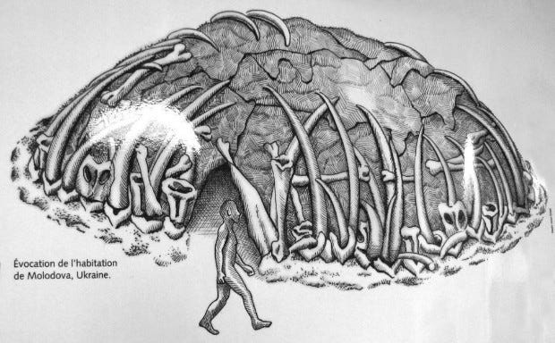 Image -- A reconstruction of a mammoth dwelling excavated in Molodove, Chernivtsi oblast. Image -- A reconstruction of a mammoth dwelling excavated in Molodove, Chernivtsi oblast.