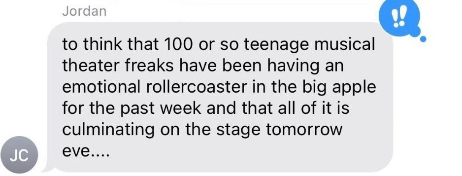 Screenshot of a text message looking forward to the upcoming Jimmy awards.