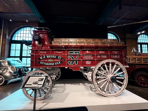 exhibits, display, bus, carriage, building, sky