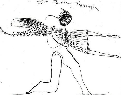 This may contain: a drawing of a person holding a tennis racquet in his hand with words written on it