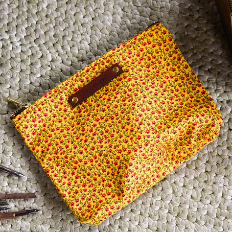 Waxed Canvas Zip Pouch with Yellow Vintage Textiles