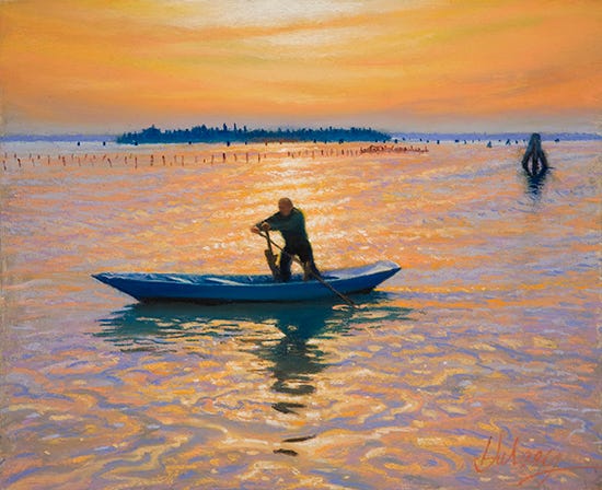 The Burano Rower by John Hulsey Pastel Painting by John Hulsey of Burano Rower