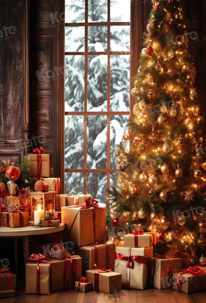 Kate Christmas Decorate Tree Gifts Window Backdrop Designed by Emetselch, 3x5ft(1x1.5m)