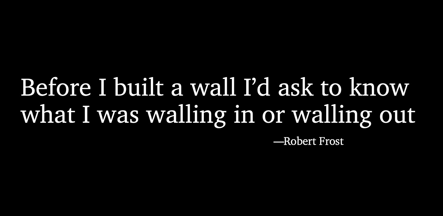 Before I built a wall I’d ask to know/ what I was walling in or walling out. -Robert Frost