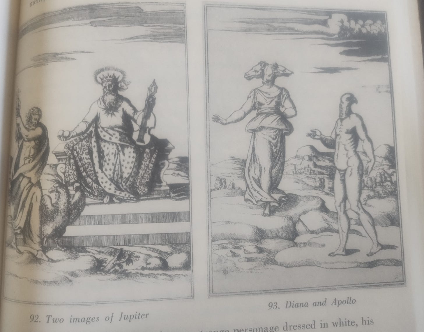 Two Images of Jupiter, Diana and Apollo. Cartari, Imagini degli dei, 1571. Photo courtesy of the author.