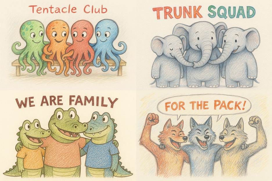 A group of cartoon animals

AI-generated content may be incorrect.