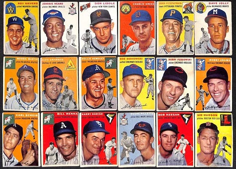Some of Mr. Mertle's "Good stuff" - 1953 and 1954 Topps baseball cards and a 1944 Famouse Slugger Yearbook from Louisville Slugger