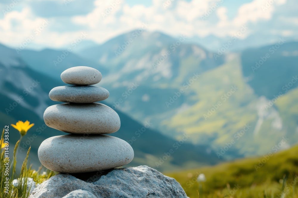 Poster Piled zen rocks on mountains Balancing stones symbol Close up of  pebbles in summ – Wall Art | UkPosters