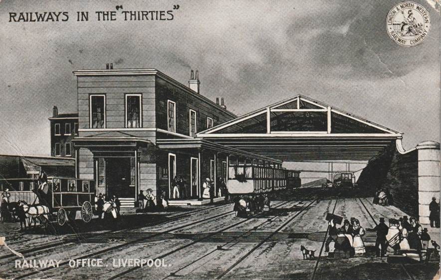 Edge Hill Station shown on a Victorian postcard