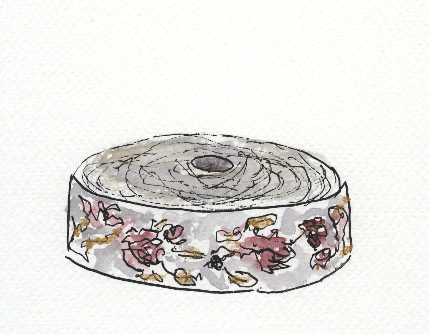 painting of a roll of ribbon by Sarah Hauser