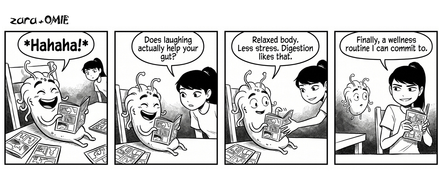 Zara discovers a wellness routine she can finally commit to: laughter.
