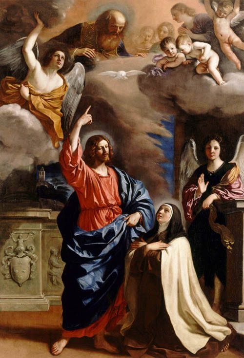 This may contain: an oil painting of jesus surrounded by angels