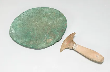 Mirror, Ivory (handle); Bronze or copper alloy (mirror) 