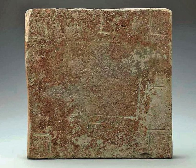 One of two **Liubo** game boards carved into square bricks and discovered in Han dynasty tombs. Credit: Courtesy of the source. One of two **Liubo** game boards carved into square bricks and discovered in Han dynasty tombs. Credit: Courtesy of the source.