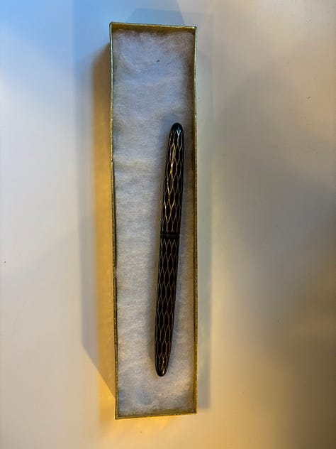 The photo on the left shows a mug with an inspirational quote on it. The other two photos are of a fountain pen.