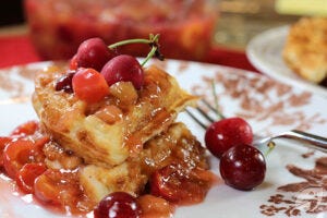 Gluten-Free Food: Cherry Rhubarb Sauce on Waffles Gluten-Free Food: Cherry Rhubarb Sauce on Waffles
