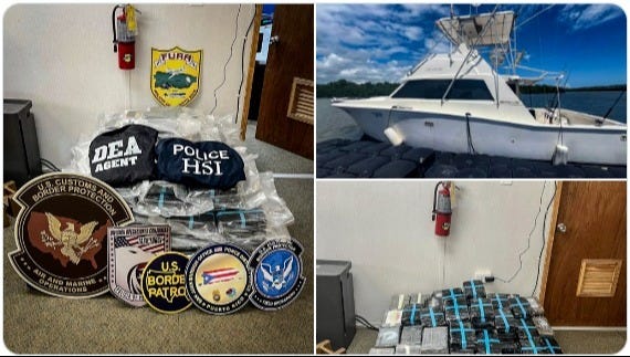 580 pounds of cocaine were seized from a pleasure boat by CBP Agents off the coast of Puerto Rico on July 20, 2025.