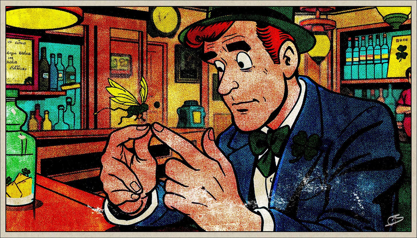 Man examines pixie landing on his finger