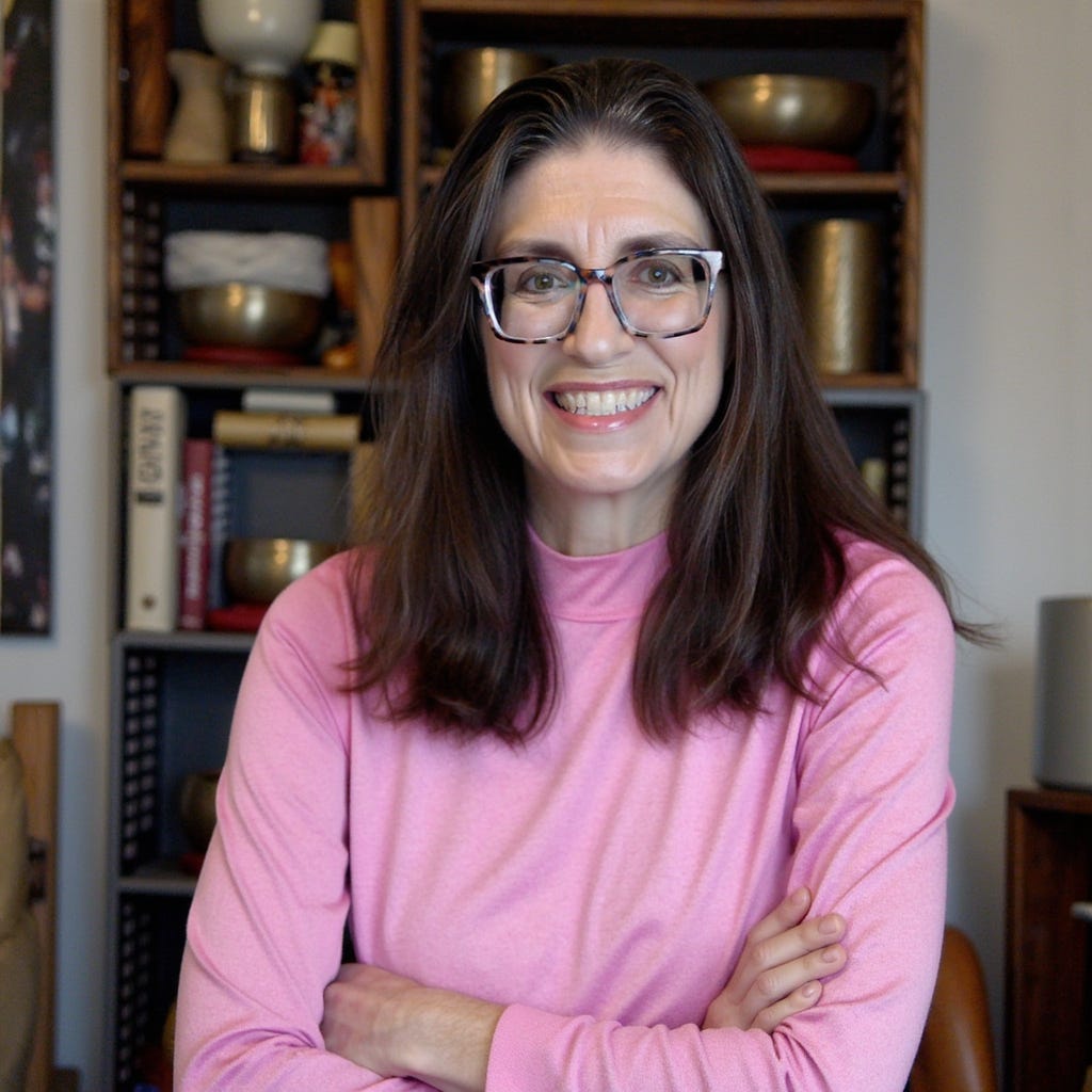 glasses, pink turtleneck