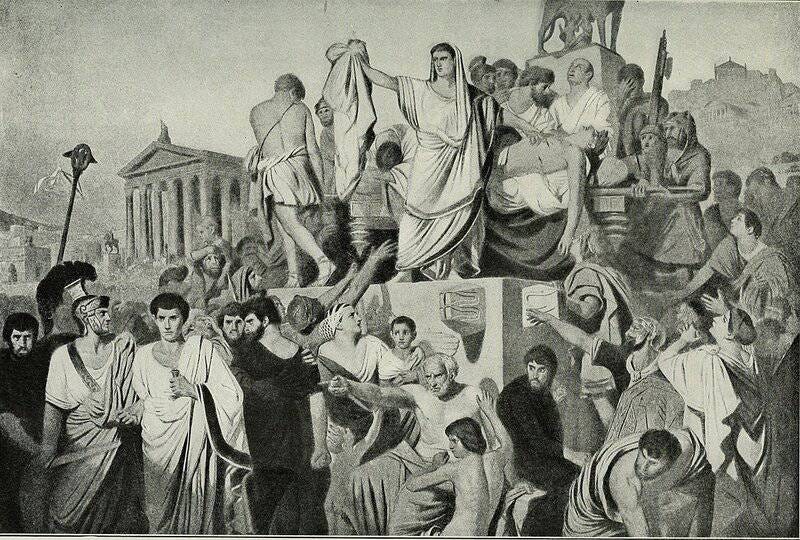 Mark Antony's powerful funeral oration, famously beginning 'Friends, Romans, countrymen...', galvanized public grief into fury, inciting riots and turning Rome against Caesar's assassins.