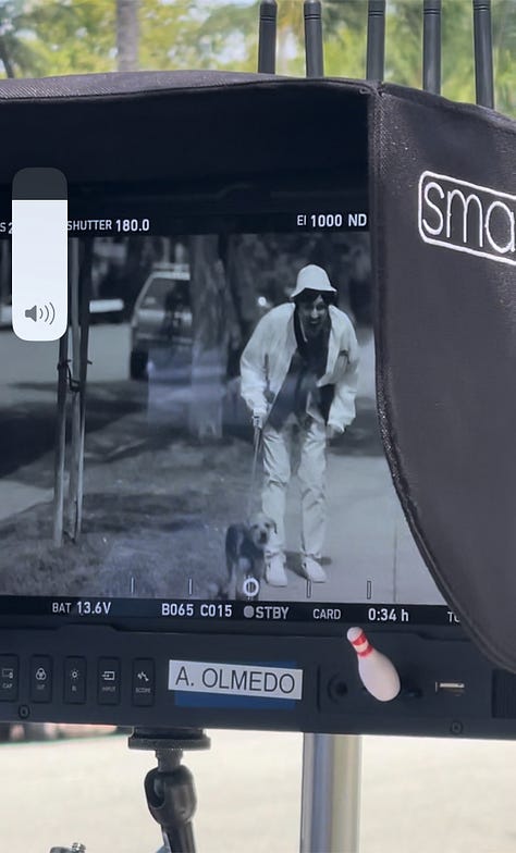 Images of Lucky on set with Weird Al Yankovich and Kestrin Pantera