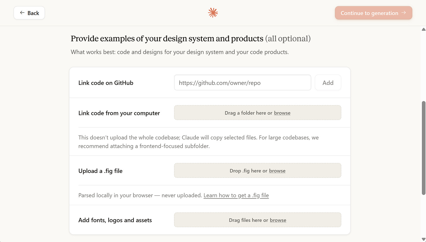 Claude Design: provide examples and sources for the design system