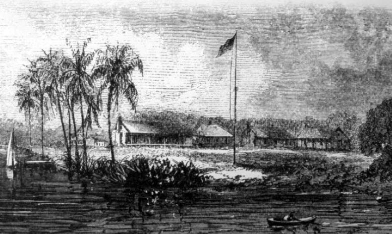 Rendering of Fort Dallas in 1858. Courtesy of HistoryMiami Museum. Rendering of Fort Dallas in 1858. Courtesy of HistoryMiami Museum.