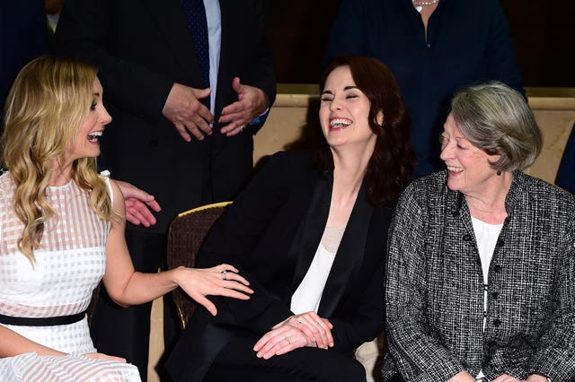 Joanne Froggatt, Michelle Dockery and Dame Maggie Smith laughing together Joanne Froggatt, Michelle Dockery and Dame Maggie Smith laughing together