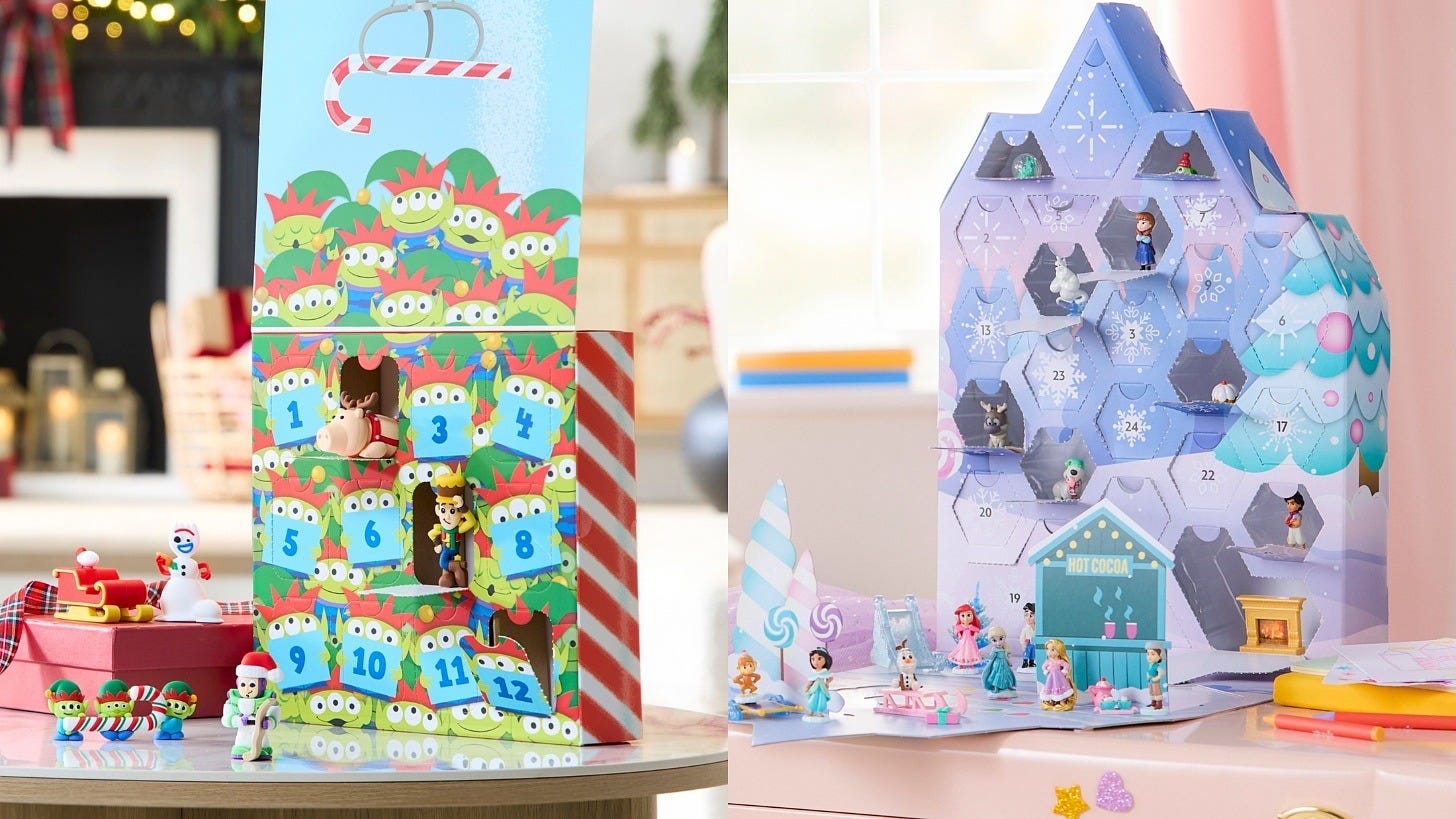 The Toy Story and Disney Princess countdown calendars. Images: Disney Store The Toy Story and Disney Princess countdown calendars. Images: Disney Store