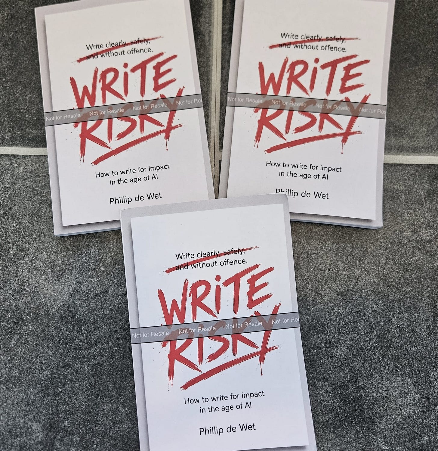 The covers of proof versions of the book Write Risky The covers of proof versions of the book Write Risky