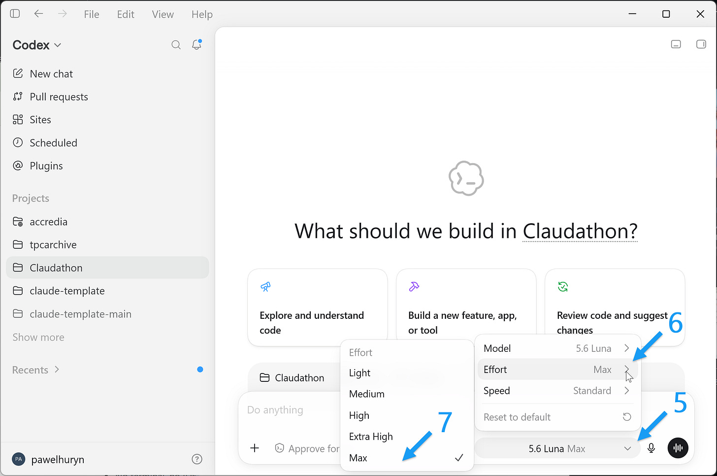 ChatGPT app, Luna, select max effort ChatGPT app, Luna, select max effort