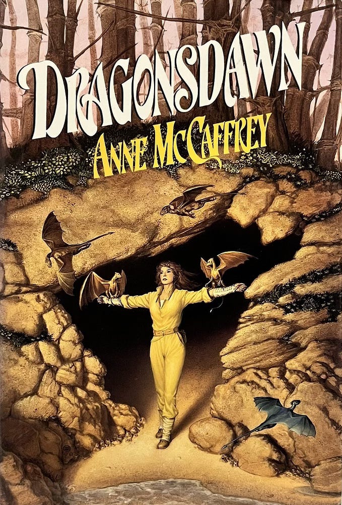 Book cover for DRAGONSDAWN by Anne McCaffrey, published by Del Rey