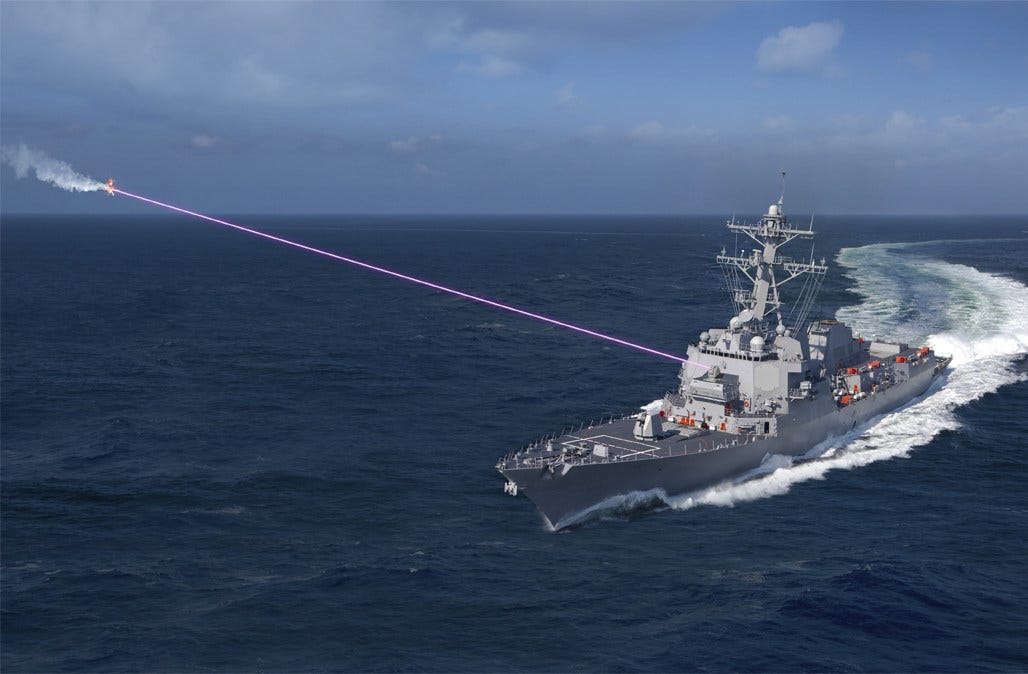 A laser-equipped U.S. destroyer shoots down a drone at the speed of light. A laser-equipped U.S. destroyer shoots down a drone at the speed of light.
