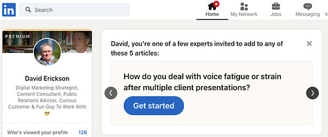 LinkedIn invitations to collaborate on AI generated articles