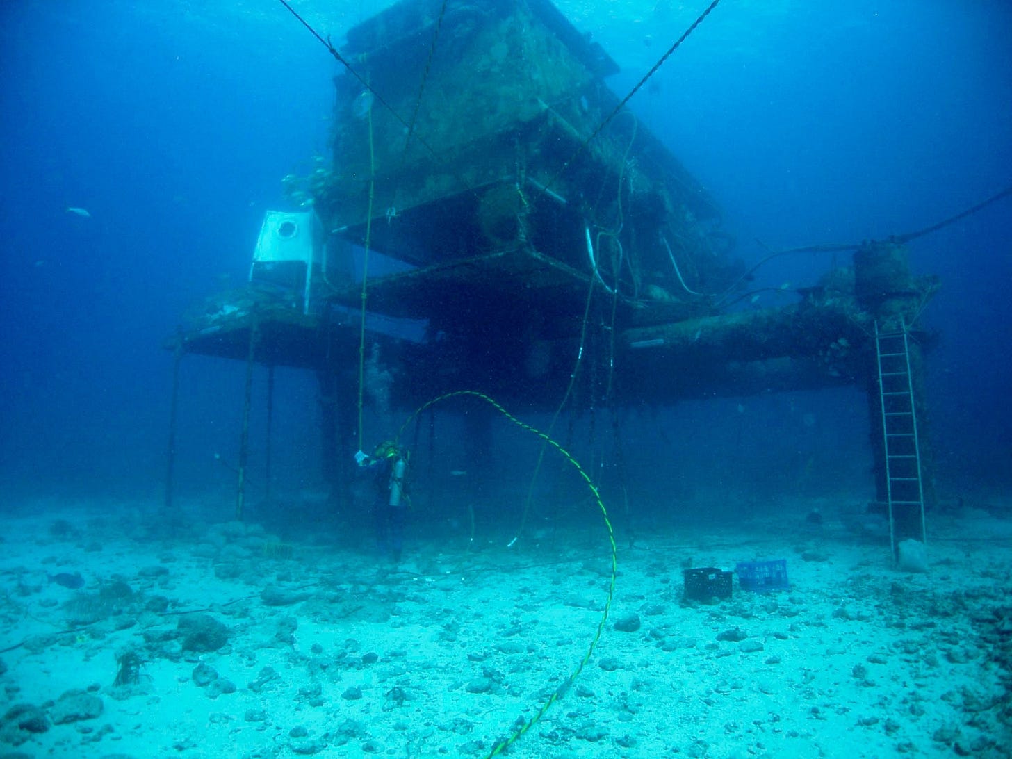 The Aquarius Reef Base, an underwater laboratory most often used by marine  biologists for whom Aquarius acts as home base as they study the coral  reef, the fish and aquatic plants that