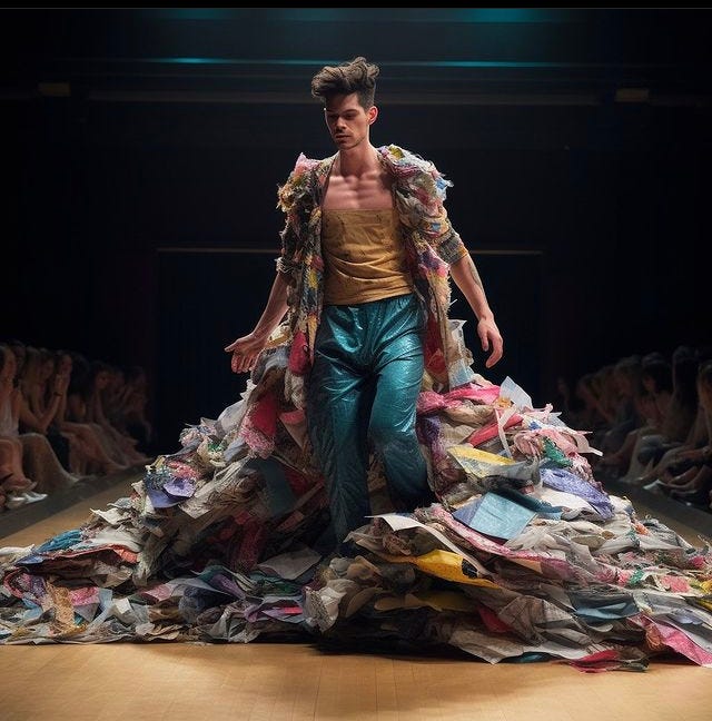 Fashion created with fashion industry waste fabric