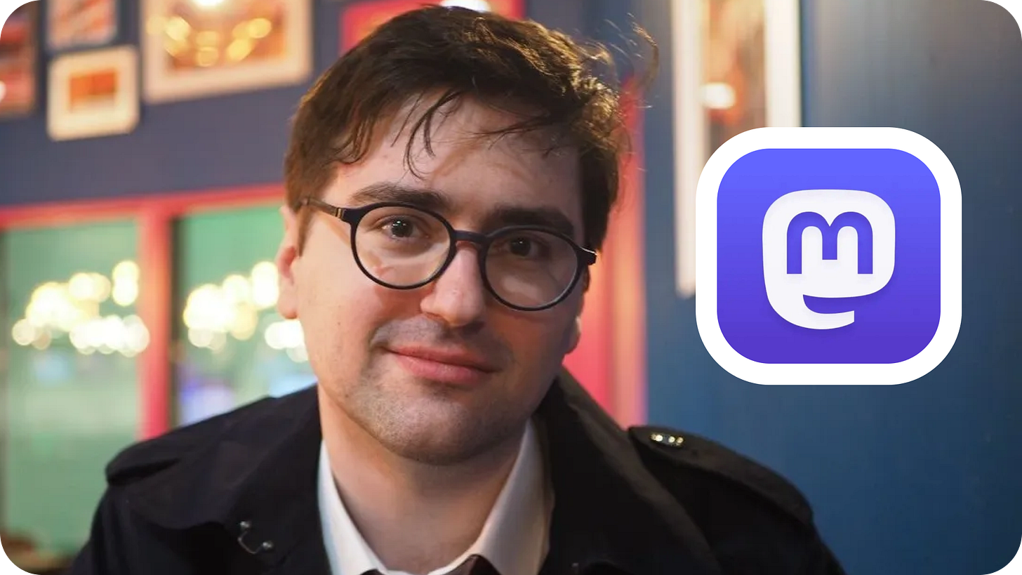 Mastodon founder: Eugene Rochko with the Mastodon logo.