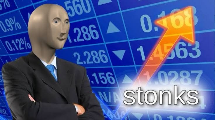 This may contain: a man in a suit and tie standing with his arms crossed next to an upward arrow