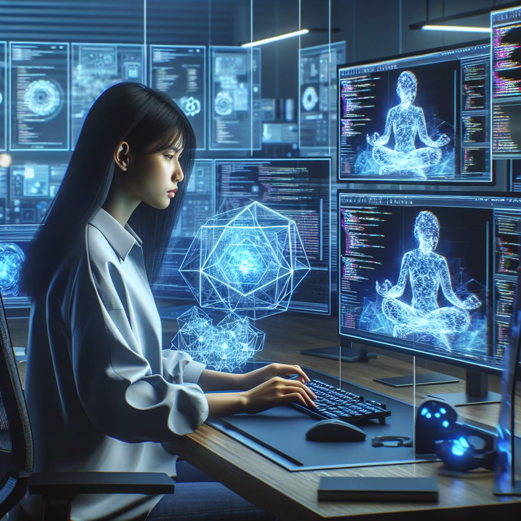 Image generated with DALL-E 3 and depicting a software developer working on image generation