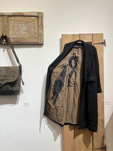 1-3. Bonfield Block Printers Poacher's Jacket, After Albert chair, and LOST (Talisman) printed bag.