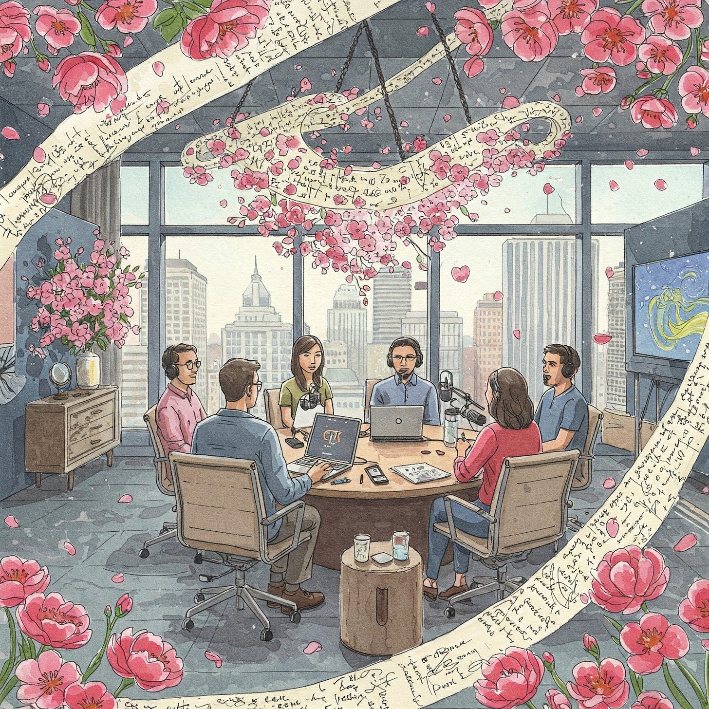 Podcast NOLA office with spring flowers and poetry swirling in the air at staff meeting. Podcast NOLA office with spring flowers and poetry swirling in the air at staff meeting.