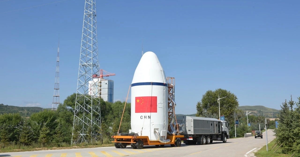 The Long March 6A Y12’s uppermost fairing segment heading to the launch pad.