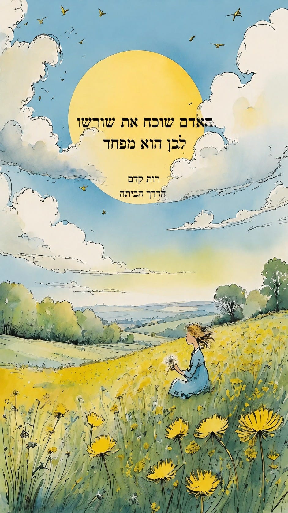 May be a doodle of ‎text that says '‎האדם שוכח את שורשו לבן הוא מפחד רות קדם הדדך הביתה‎'‎