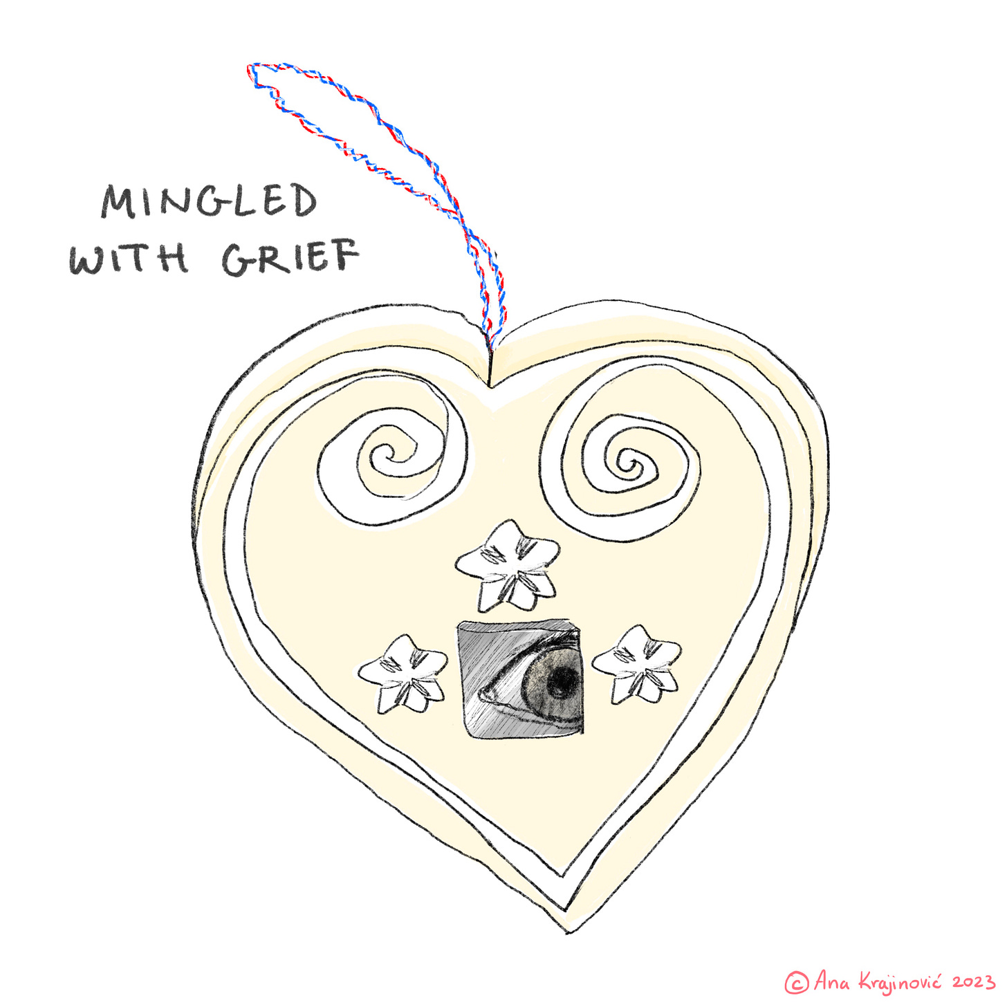 "mingled with grief" on a white background and heart