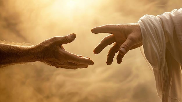 Jesucristo extendiendo su mano para ayudar a la persona o a los hijos de  Dios en túnica blanca | Imagen Premium generada con IA