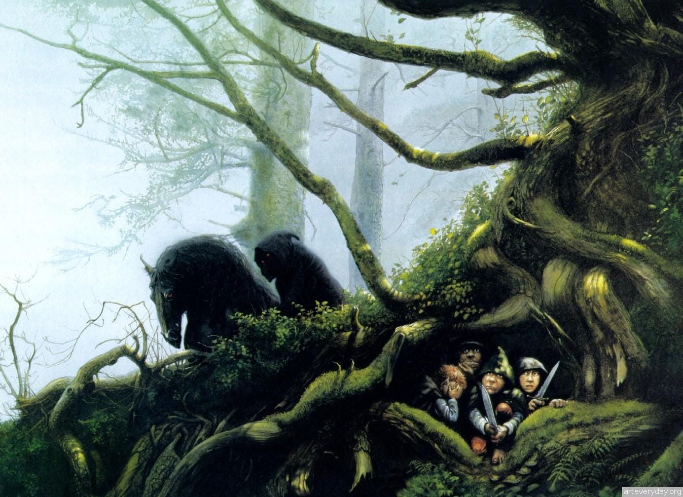 Hobbits hide from the Nazgul